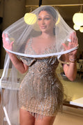 Luxurious BGH Women Mini Dress with Veil